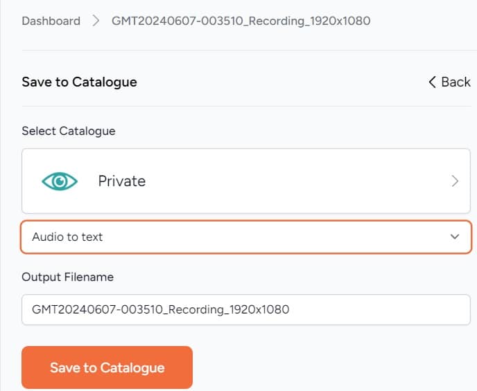 Saving a transcript to a private catalogue in Echo